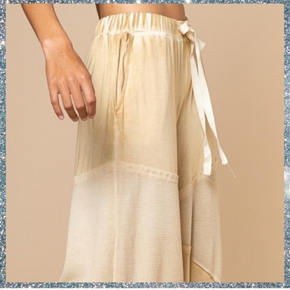 POL Wide Leg Pull-on Wide Leg Pants Drawstring Waist Raw Seams Coastal Boho M/L - Picture 8 of 11
